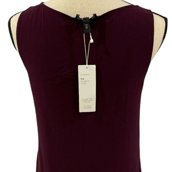 Eileen Fisher Raisnette Bateau Neck Silk Hi Low Long Shell Tank - Picture 3 of 4